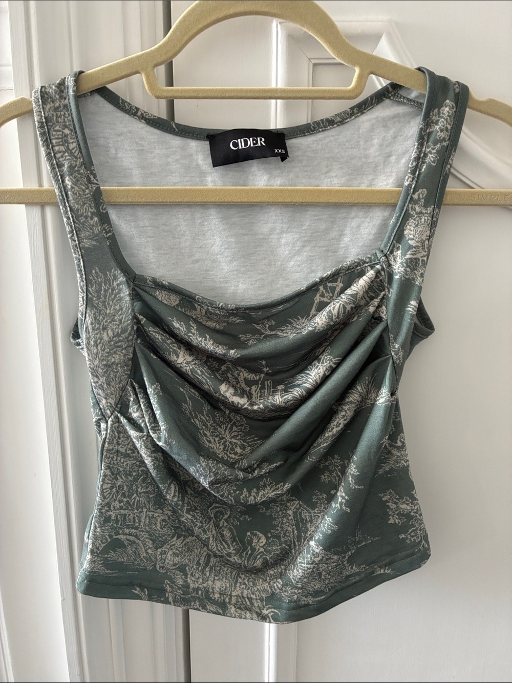 Cider Sage Green Toile Cowl Neck Tank